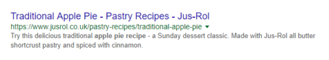 A screenshot of a basic Google search result for 'apple pie'