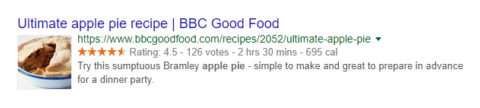 A screenshot of a Google search result for 'apple pie' showing the differences structured data makes