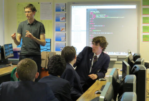 Enovate Design founder Michael Walsh delivering a 6 week programme of web design classes to year 10 students at Chelmer Valley High School in Essex.