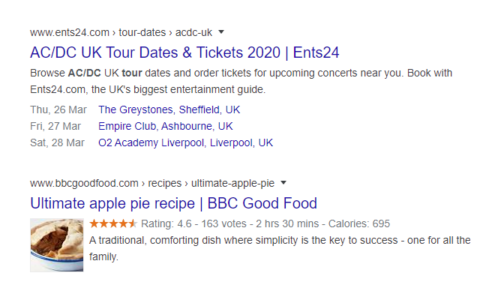 A rich snippet for an event and a recipe