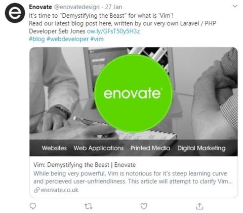 An example of a Twitter card